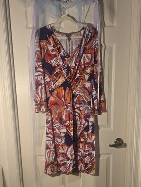 Tommy Bahama Purple and Orange Floral Long-Sleeve Midi Dress